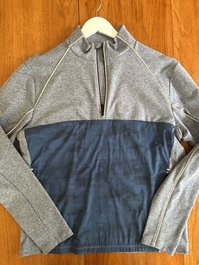 johnnie-O Grey and Navy Zip-Up Pullover Sweater